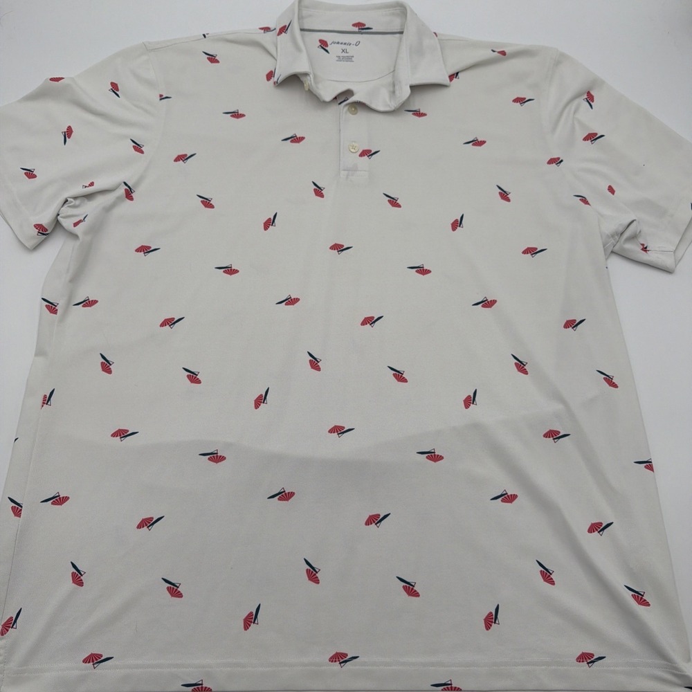 Johnnie-O Mens Size XL Beach Umbrellas Golf Spandex Polo Shirt Short Sleeve